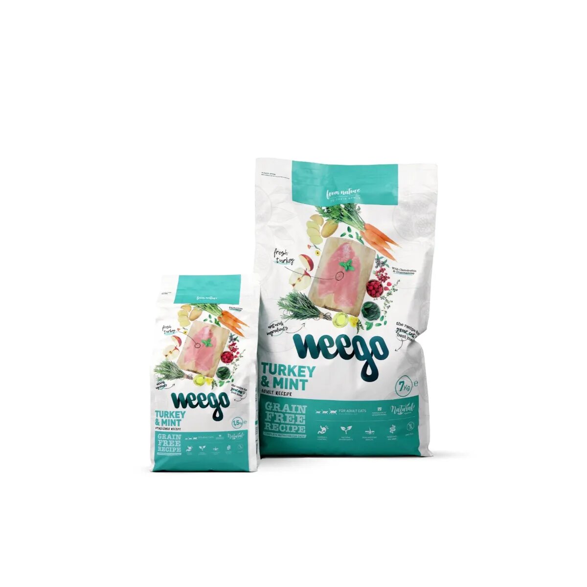 WEEGO Sterlised Senior & Light Recipe Curcan și Mentă hrană uscată fără cereale pisici sterilizate senior obezitate 7kg