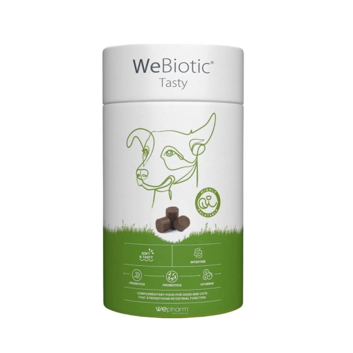 Wepharm WeBiotic Tasty supliment sistem digestiv câini comprimate masticabile WeBiotic Tasty XS-XL supliment sistem digestiv câini flacon 30 comprimate masticabile