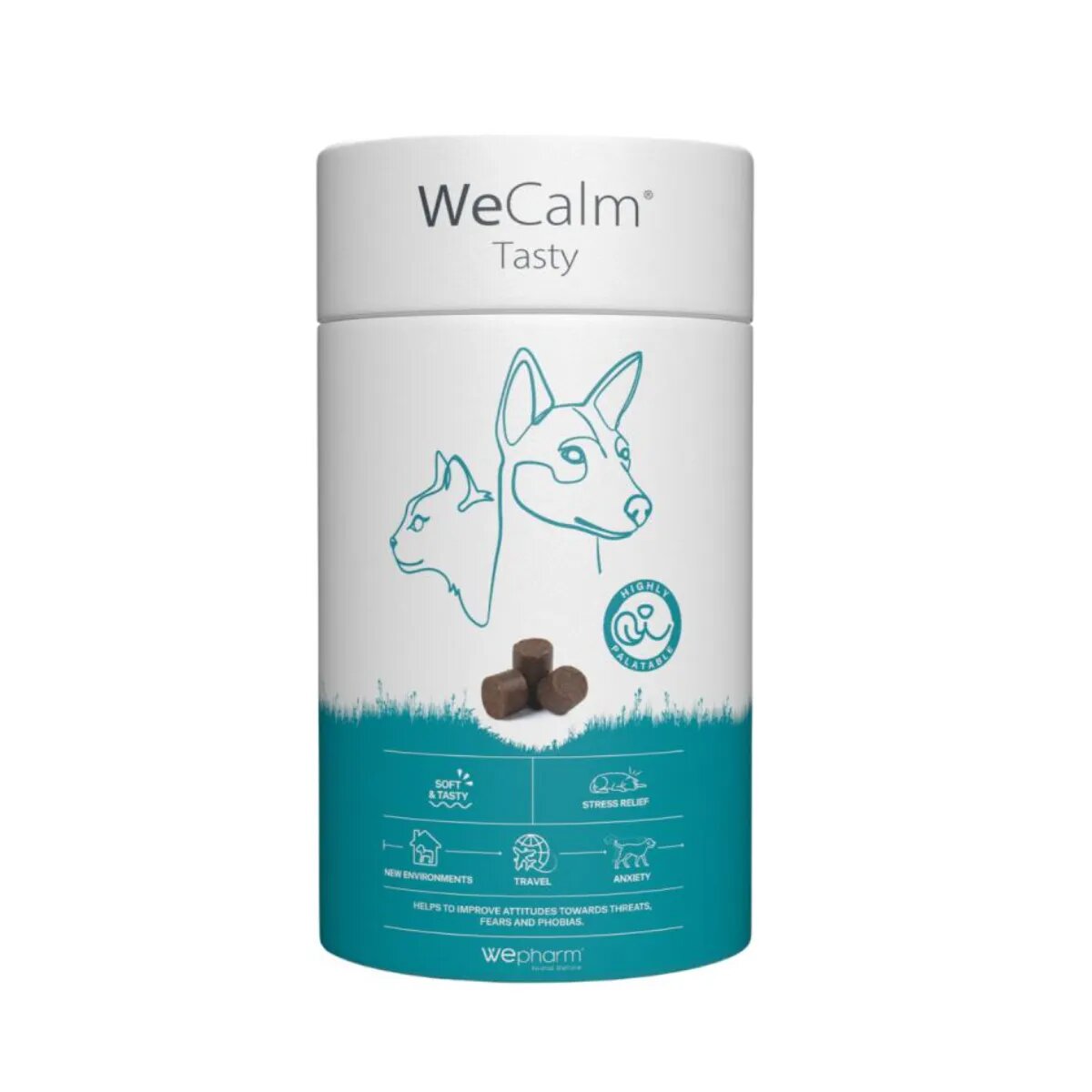 Wepharm WeCalm Tasty supliment sistem nervos & calmante câini comprimate masticabile WeCalm Tasty XS-XL supliment sistem nervos & calmante câini flacon 30 comprimate masticabile