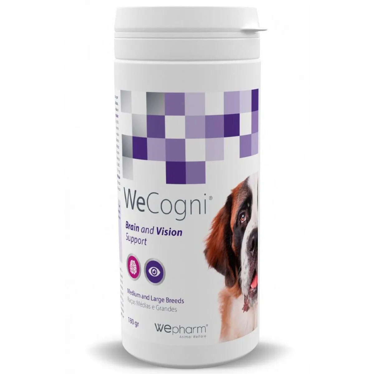 Wepharm WeCogni supliment sistem nervos & calmante oftalmic câini senior pudră WeCogni XS-XL supliment sistem nervos & calmante oftalmic câini și pisici senior flacon 180g pudră