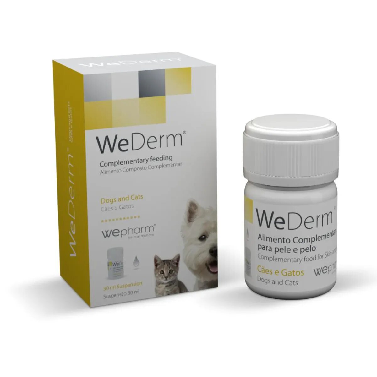 Wepharm WeDerm supliment piele & blană câini suspensie orală WeDerm XS-XL supliment piele & blană câini și pisici flacon cu aplicator 30ml suspensie orală