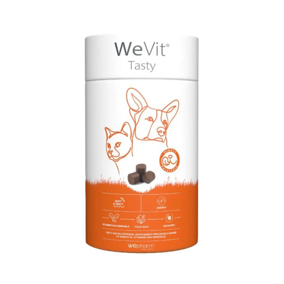 Wepharm WeVit Tasty supliment multivitamine câini comprimate masticabile WeVit Tasty XS-XL supliment multivitamine câini flacon 30 comprimate masticabile