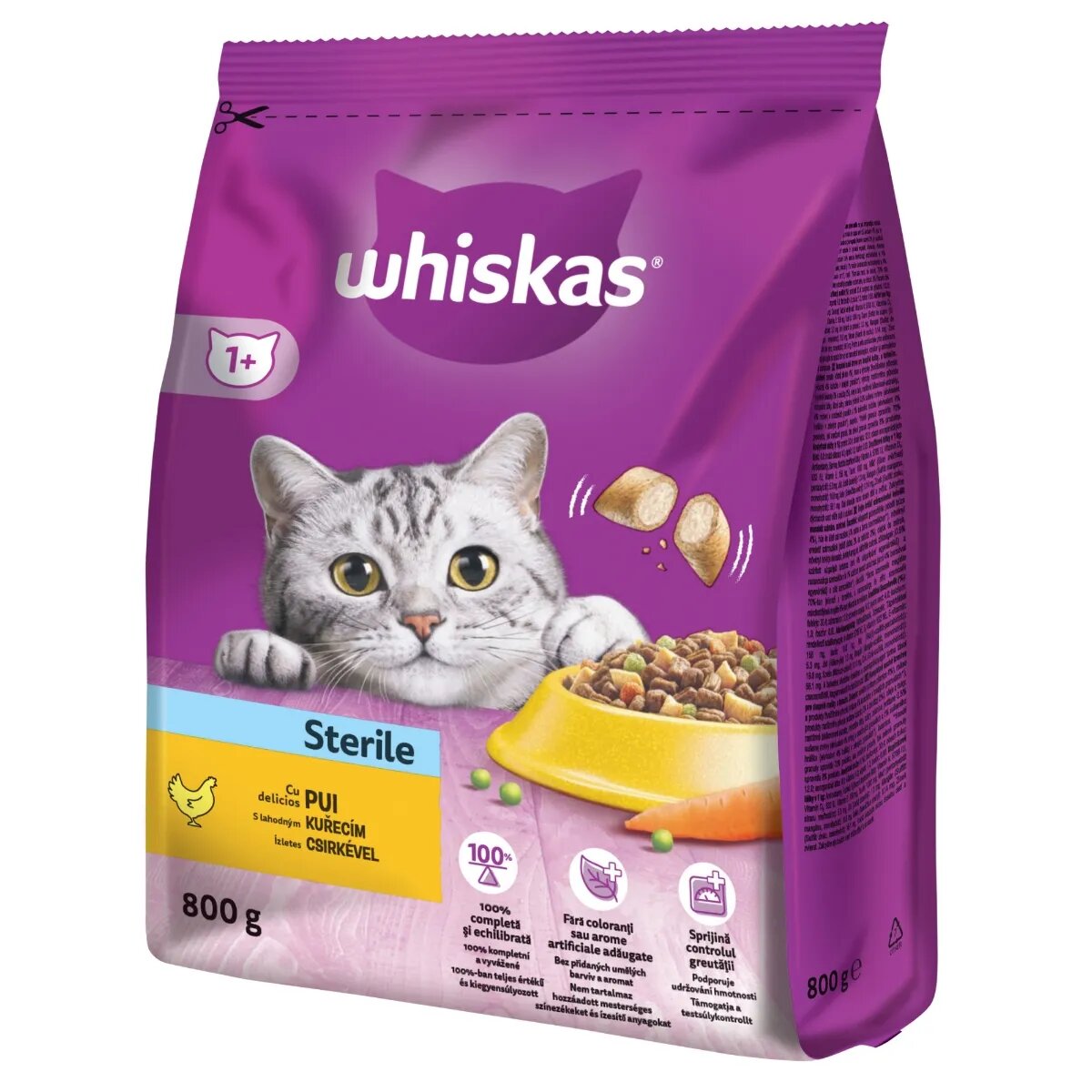 WHISKAS Adult Sterile Pui hrană uscată pisici 800g