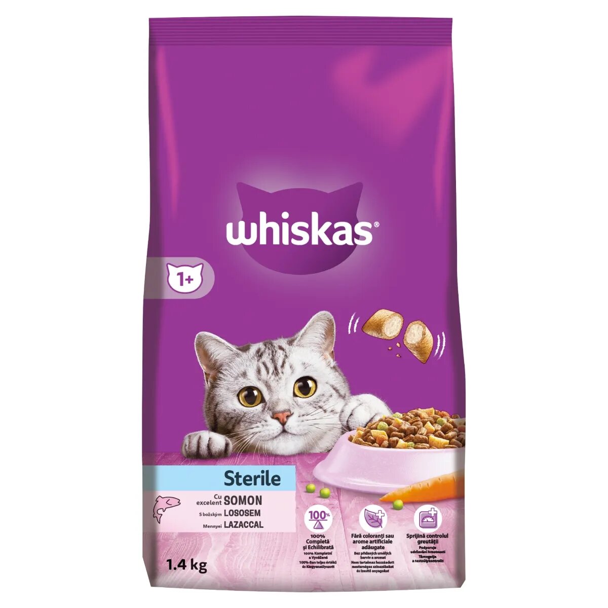 WHISKAS Adult Sterile Somon hrană uscată pisici sterilizate 1.4kg