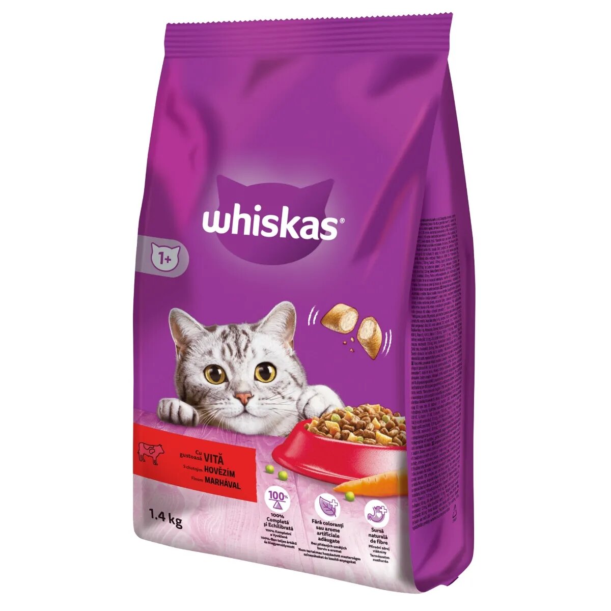 WHISKAS Adult Vită hrană uscată pisici 1.4kg