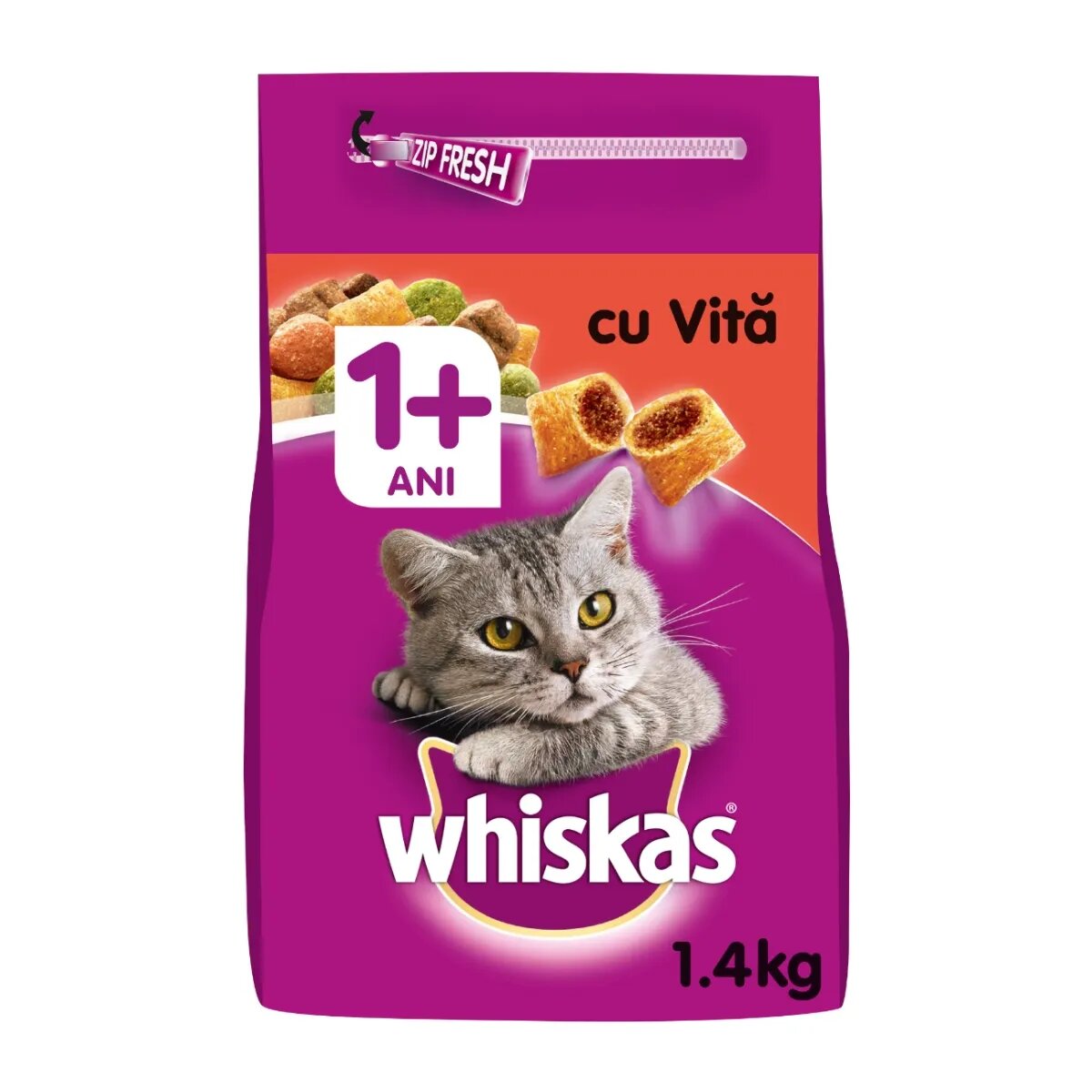 WHISKAS Adult Vită hrană uscată pisici 1.4kg