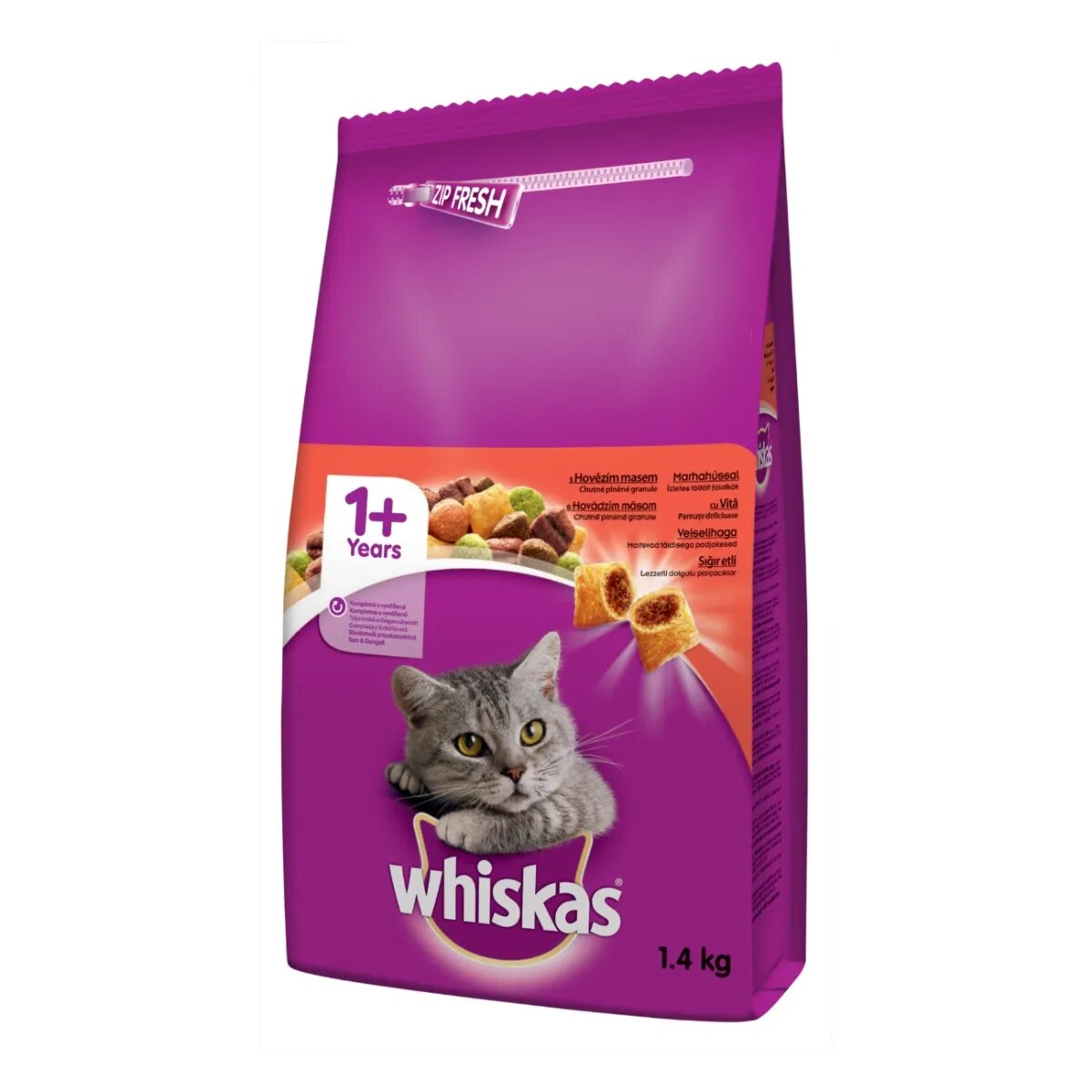 WHISKAS Adult Vită hrană uscată pisici 1.4kg