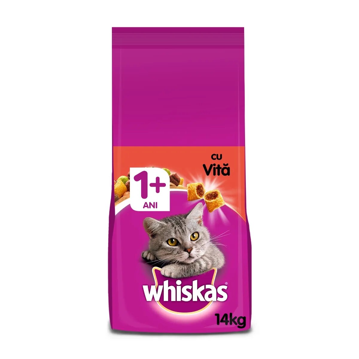 WHISKAS Adult Vită hrană uscată pisici 14kg