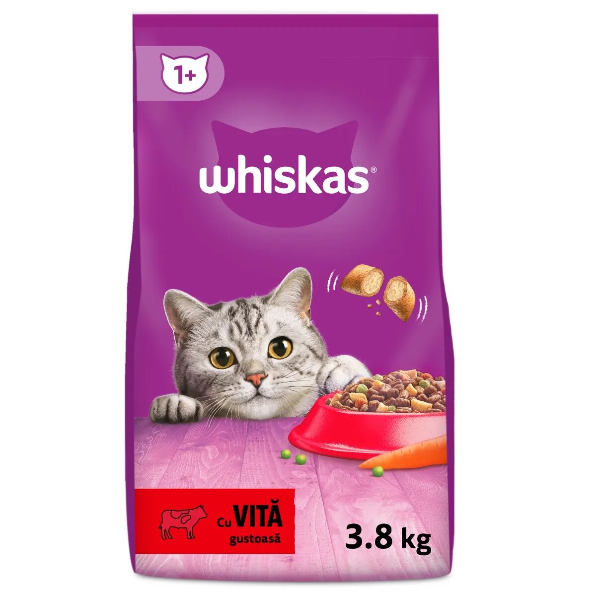 WHISKAS Adult Vită hrană uscată pisici 3.8kg