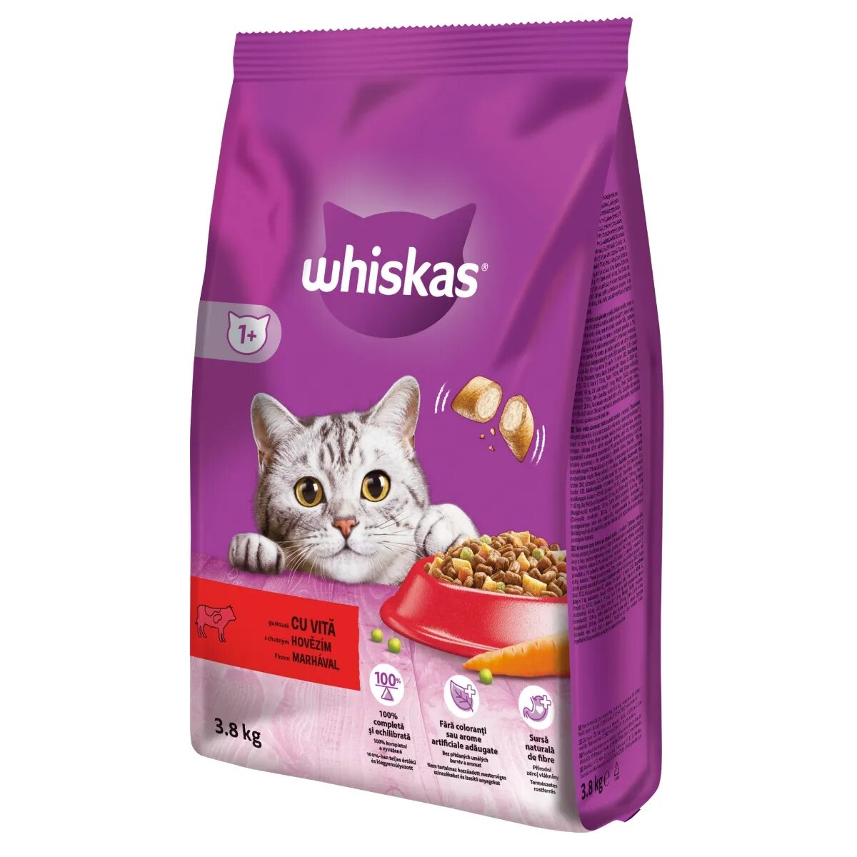 WHISKAS Adult Vită hrană uscată pisici 3.8kg