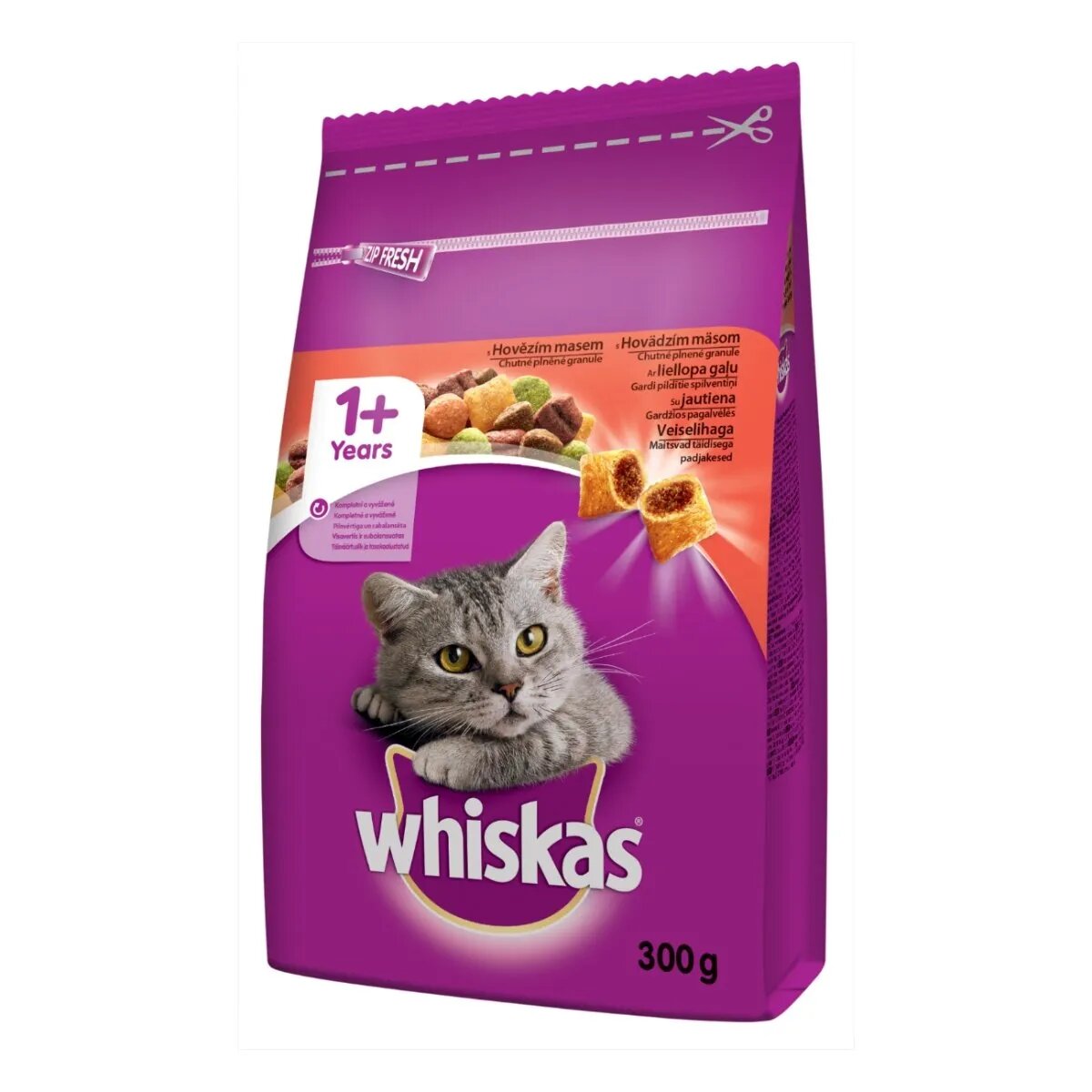 WHISKAS Adult Vită hrană uscată pisici 300g
