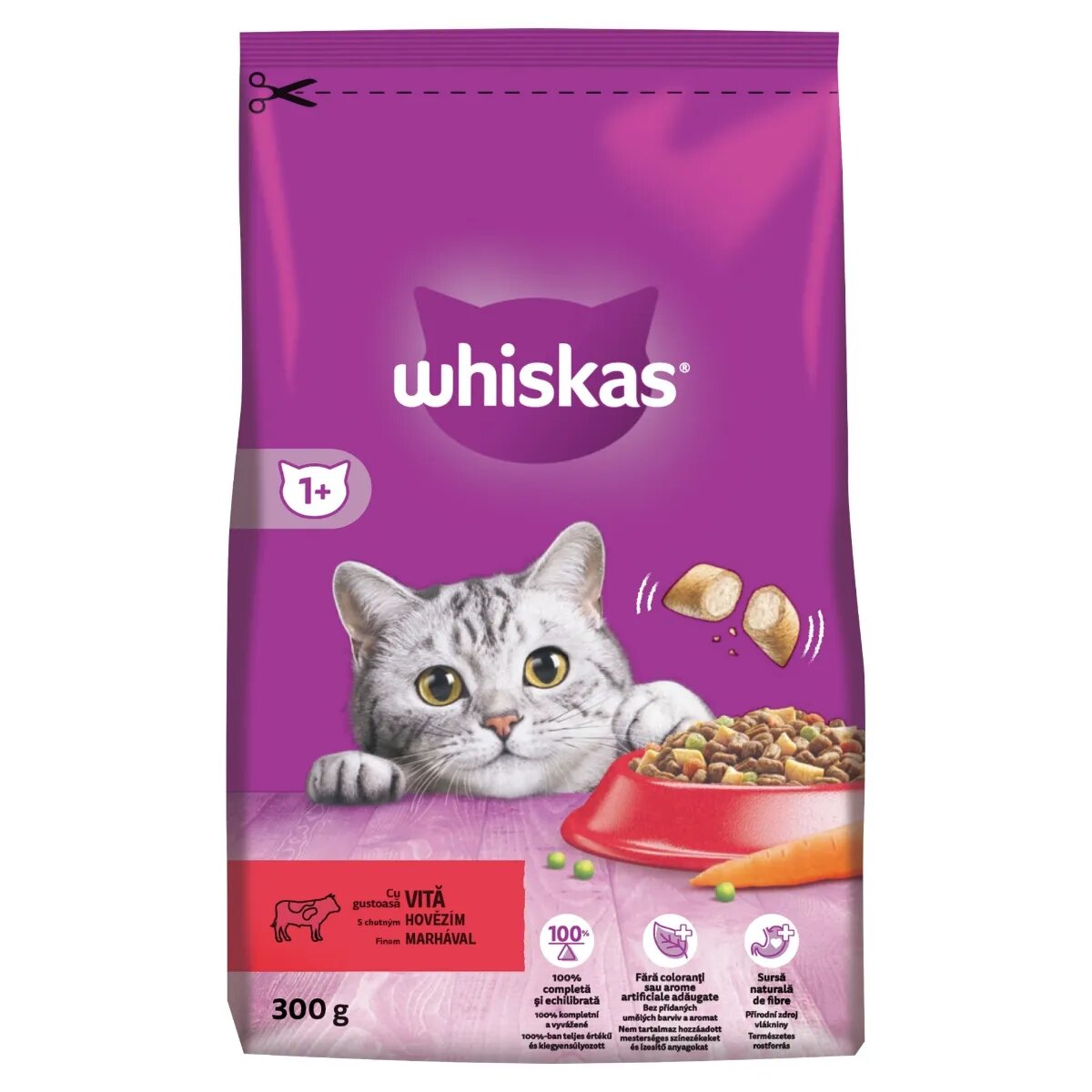 WHISKAS Adult Vită hrană uscată pisici 300g