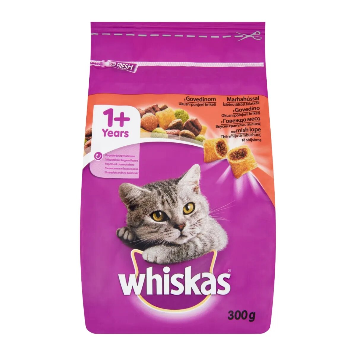 WHISKAS Adult Vită hrană uscată pisici 300g