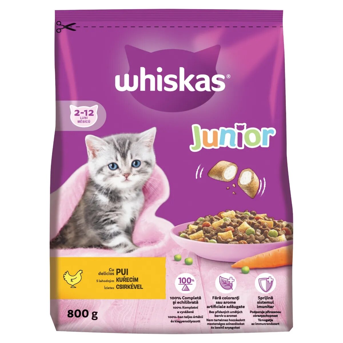 WHISKAS Junior Pui hrană uscată pisici junior 800g
