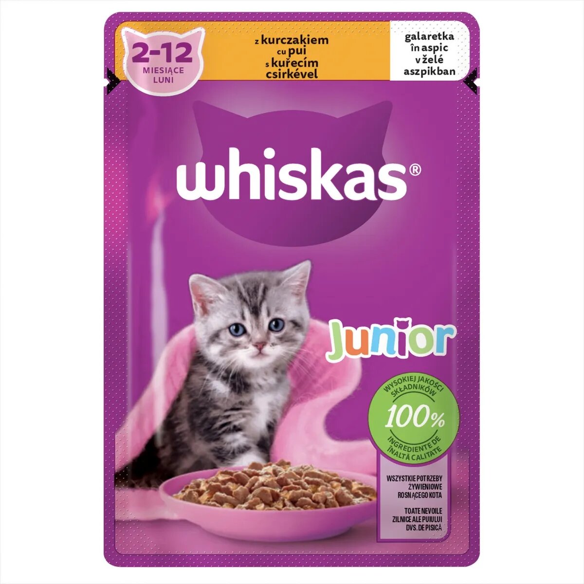 WHISKAS Junior Pui plic hrană umedă pisici junior (în aspic) 85g