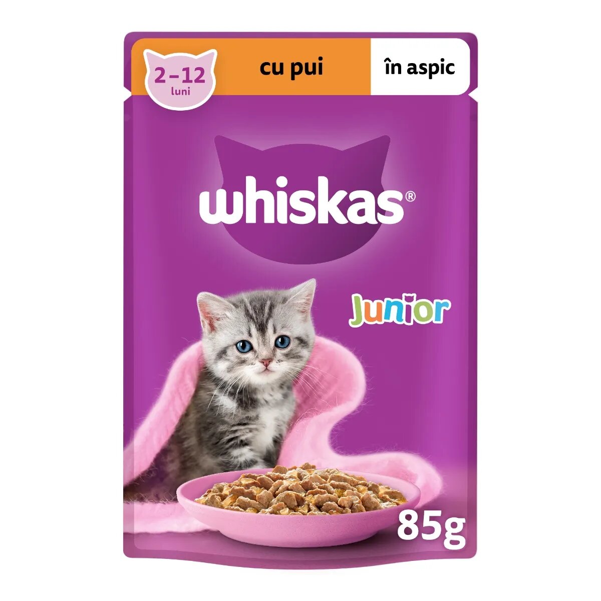 WHISKAS Junior Pui plic hrană umedă pisici junior (în aspic) 85g