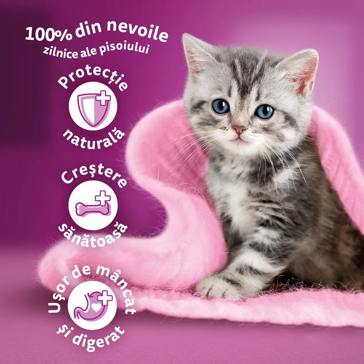 WHISKAS Pure Delight Junior Selectii Pasăre Pui și Curcan plic hrană umedă pisici junior (în aspic) multipack 85g x 4