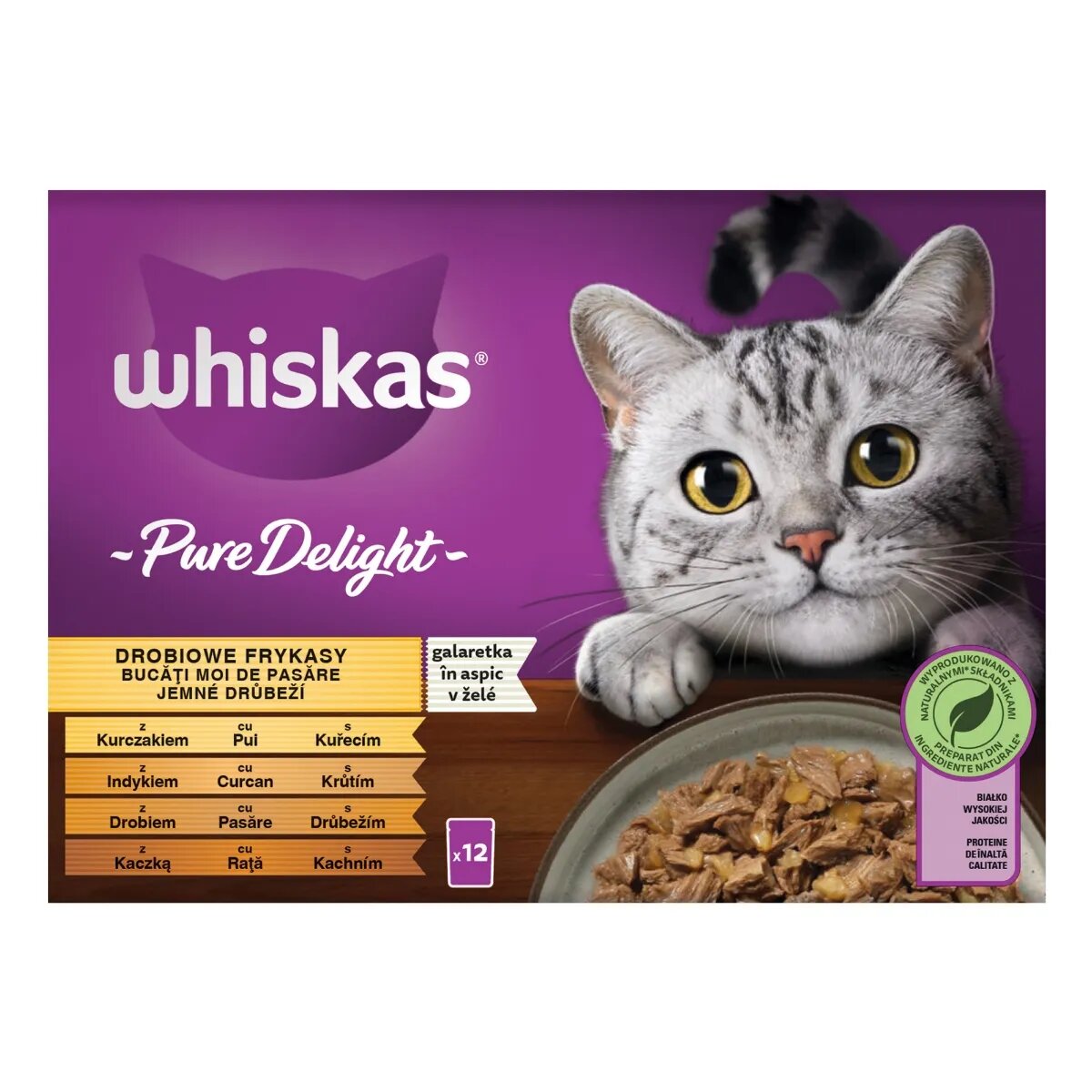 WHISKAS Pure Delight Pasăre plic hrană umedă pisici (în aspic) multipack 85g x 12