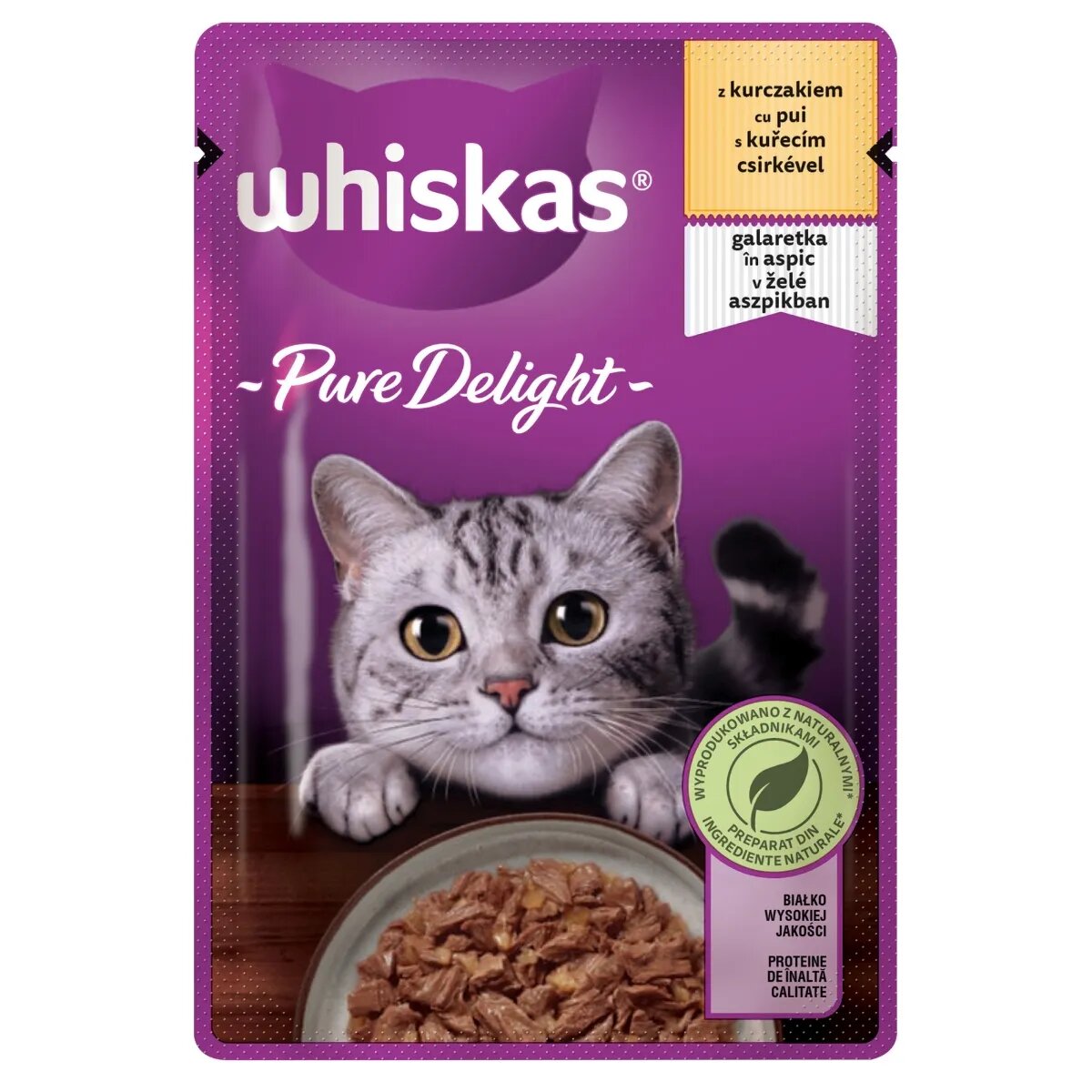WHISKAS Pure Delight Pui plic hrană umedă pisici (în aspic) 85g