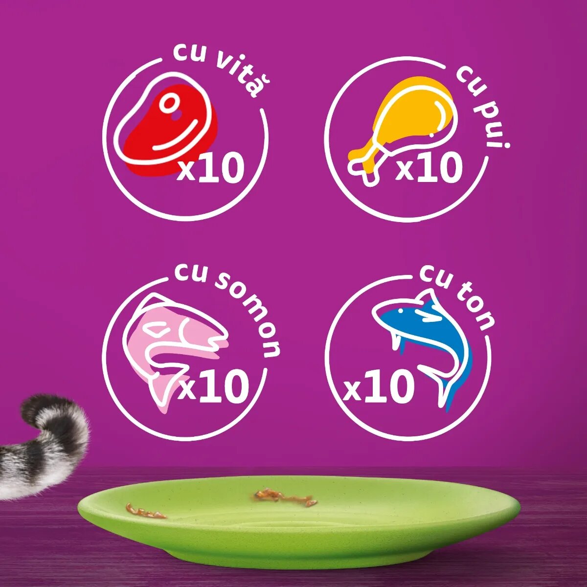 WHISKAS Selectii Mixte Vită Pui Somon și Ton hrană umedă pisici (în aspic) multipack Selectii Mixte Vită Pui Somon și Ton plic hrană umedă pisici (în aspic) multipack 85g x 40