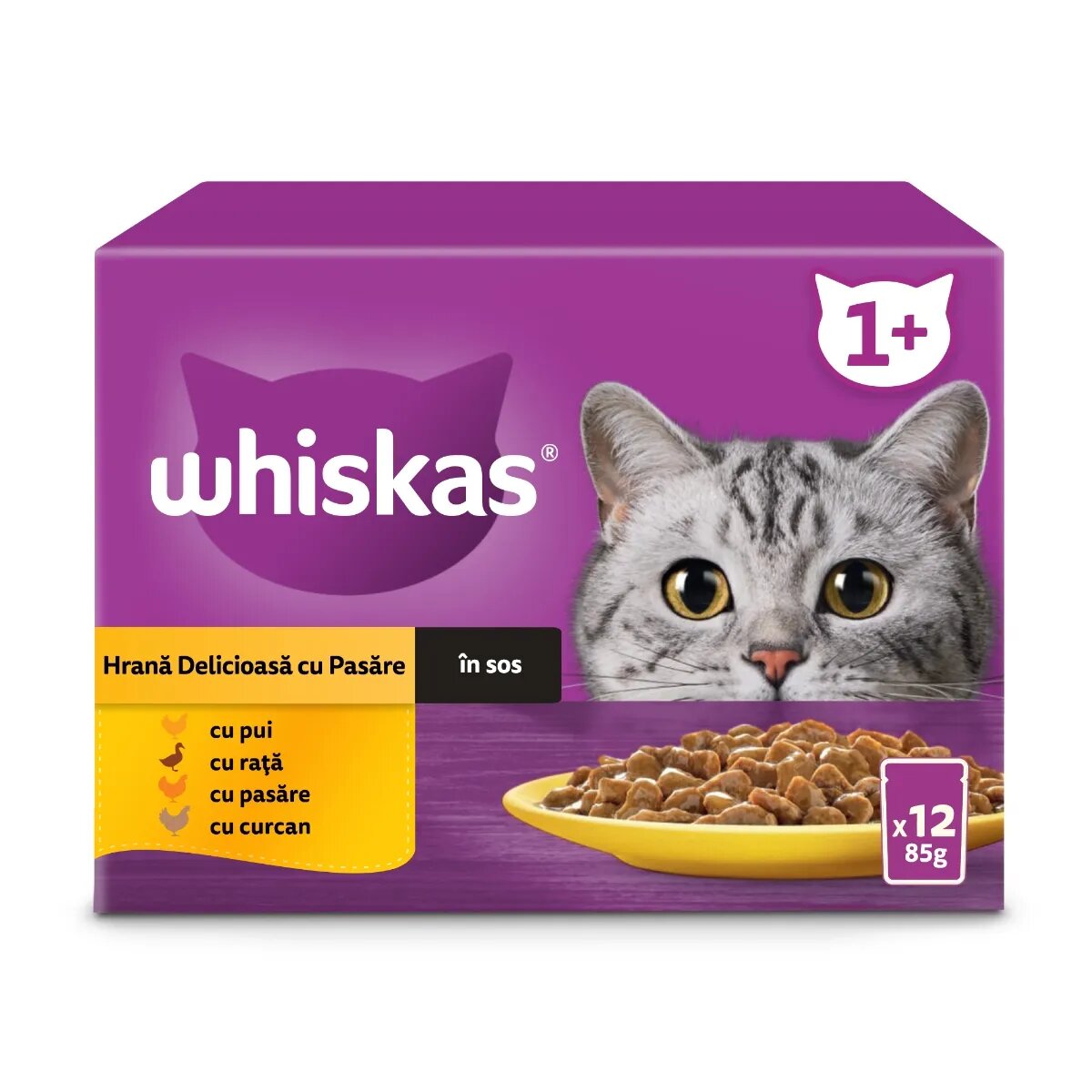 WHISKAS Selectii Pasăre plic hrană umedă pisici (în sos) multipack 85g x 12