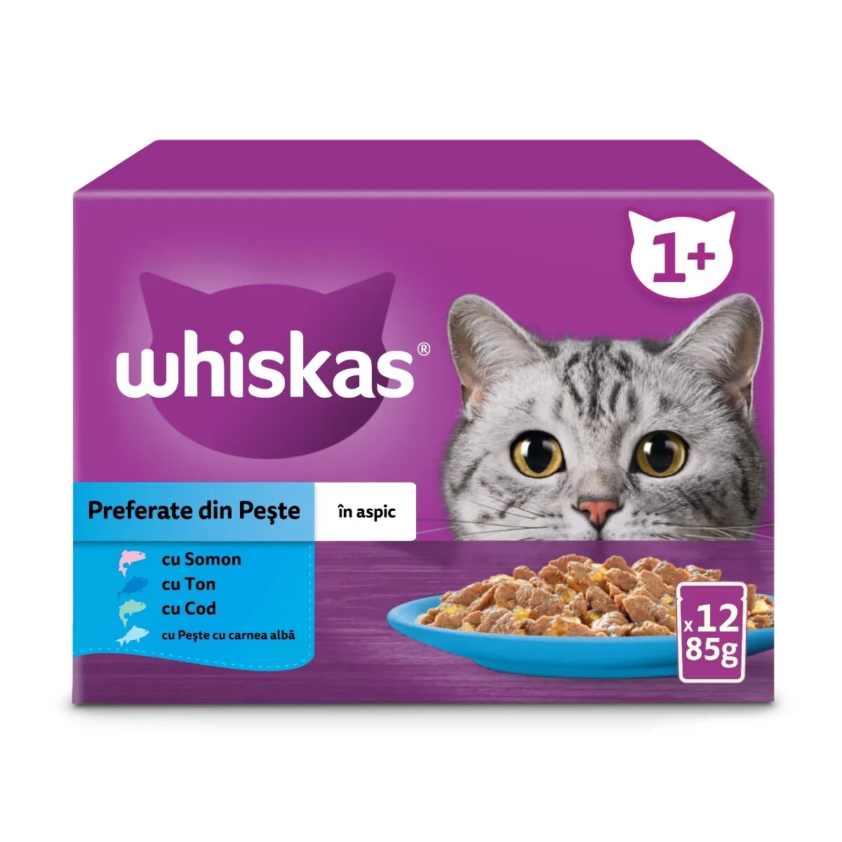 WHISKAS Selectii Pește plic hrană umedă pisici (în aspic) multipack 85g x 12