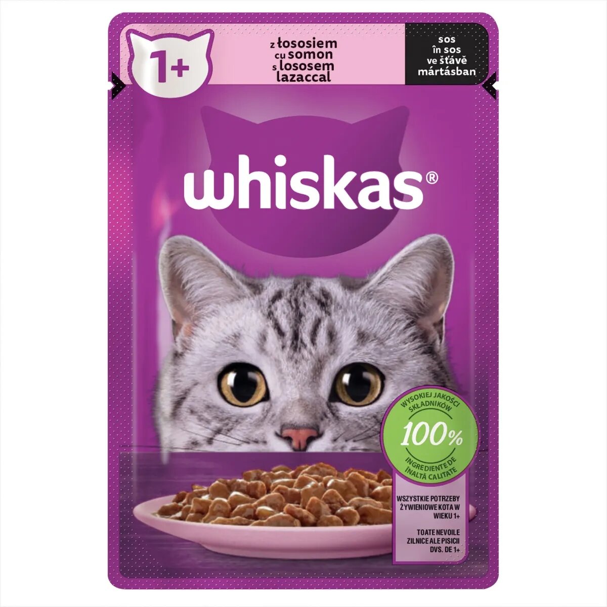 WHISKAS Somon plic hrană umedă pisici (în sos) 85g
