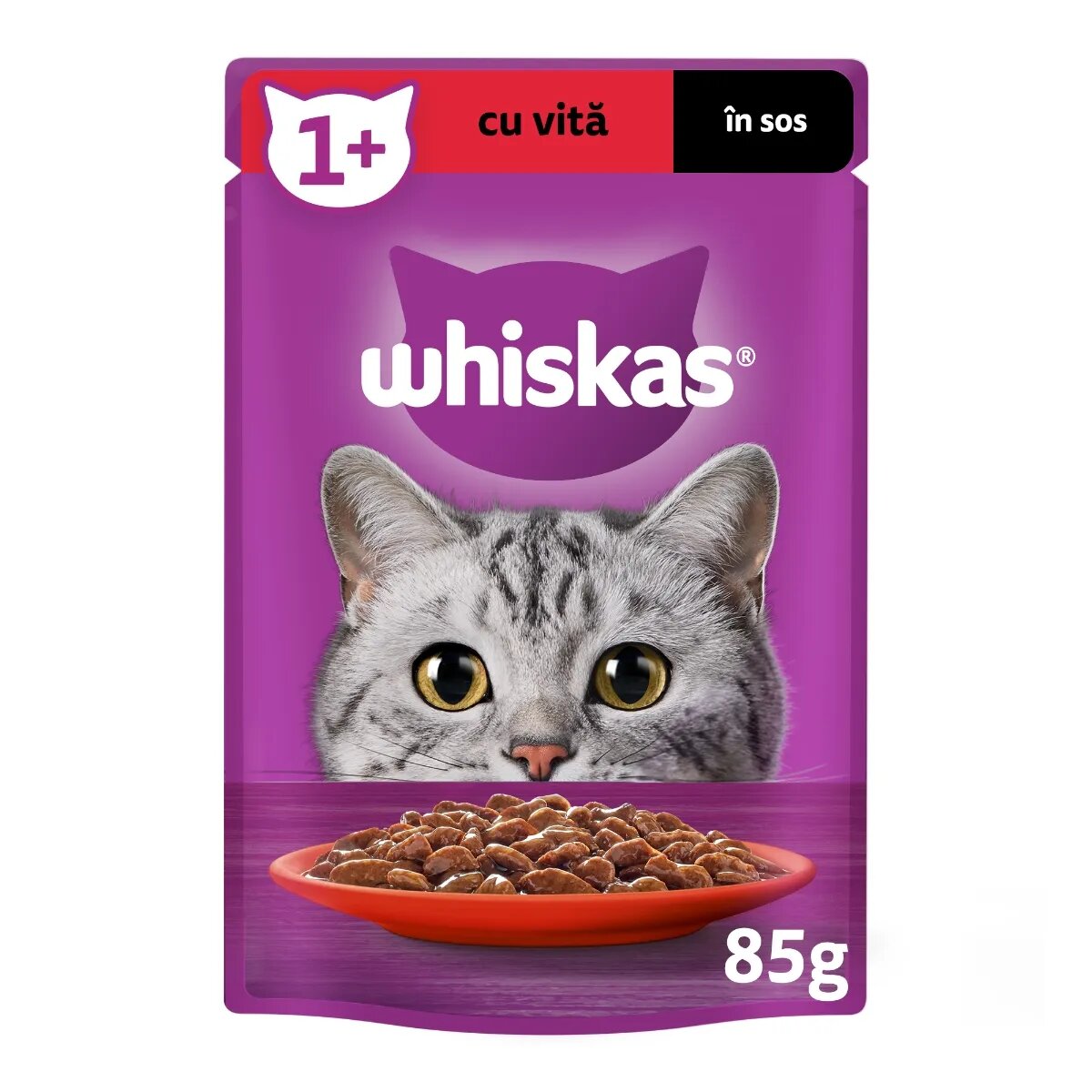 WHISKAS Vită plic hrană umedă pisici (în sos) 85g