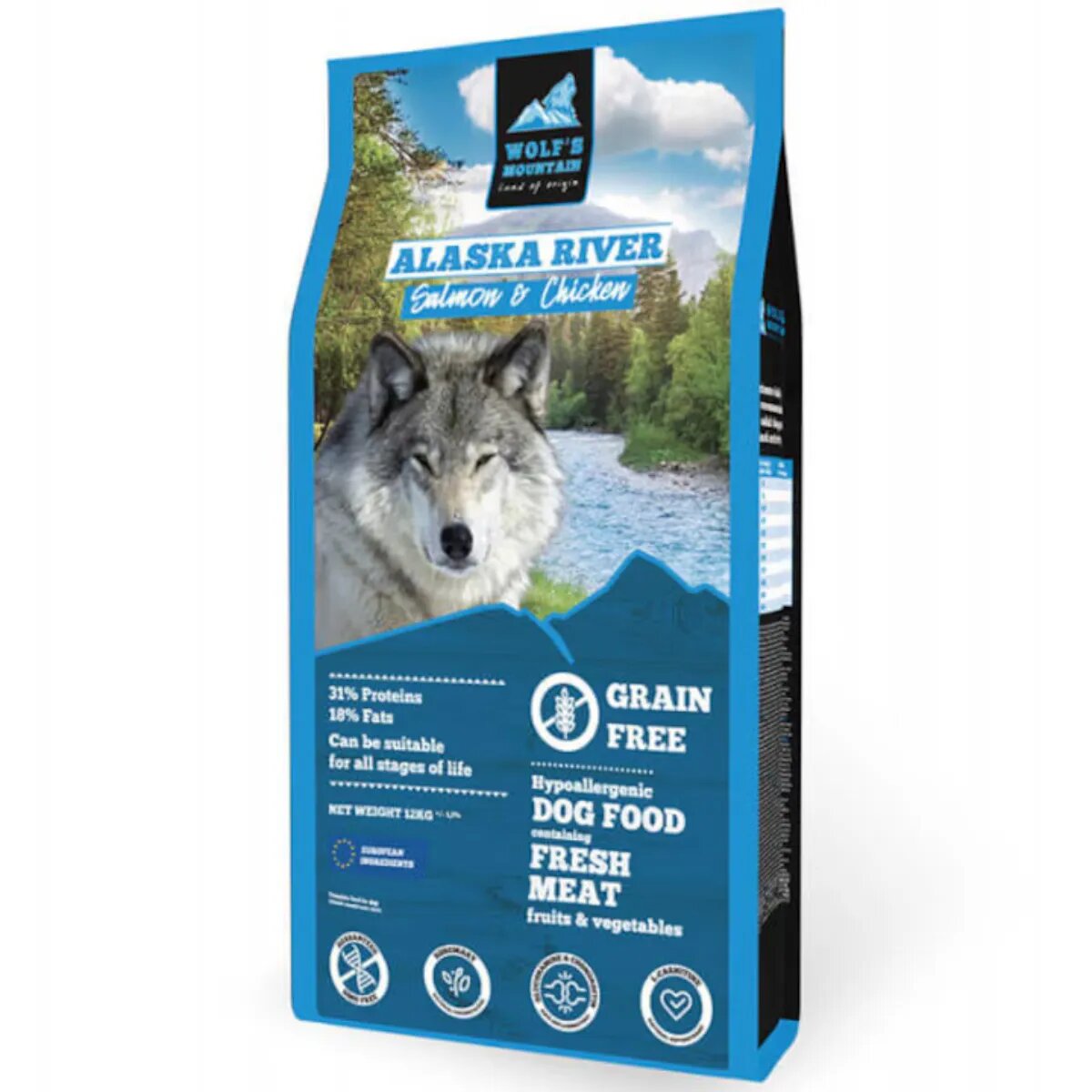 WOLF'S MOUNTAIN Alaska River XS-XL Somon și Pui hrană uscată fără cereale câini 2kg