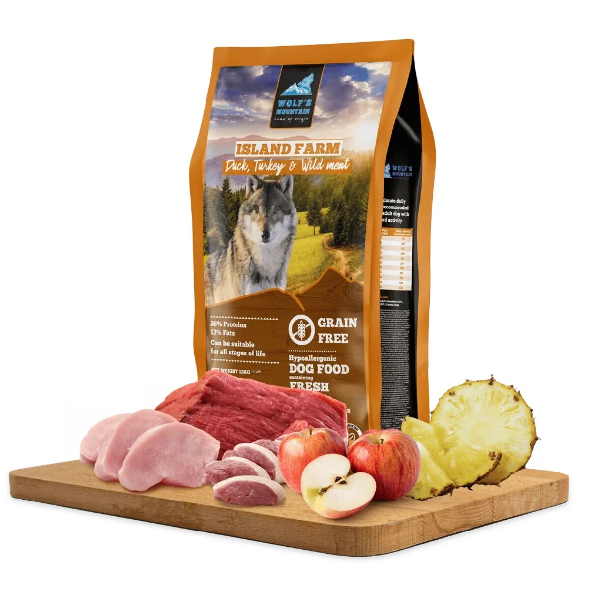 WOLF'S MOUNTAIN Island Farm XS-XL Rață și Curcan hrană uscată fără cereale câini 2kg