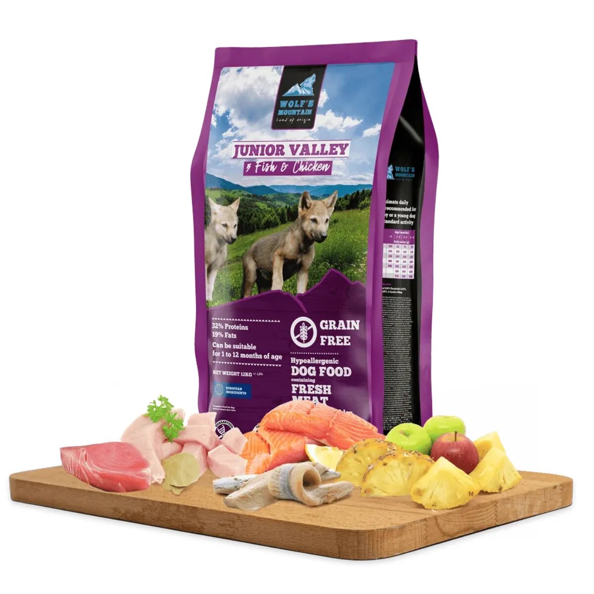 WOLF'S MOUNTAIN Junior Valley XS-XL Pește și Pui hrană uscată fără cereale câini 12kg
