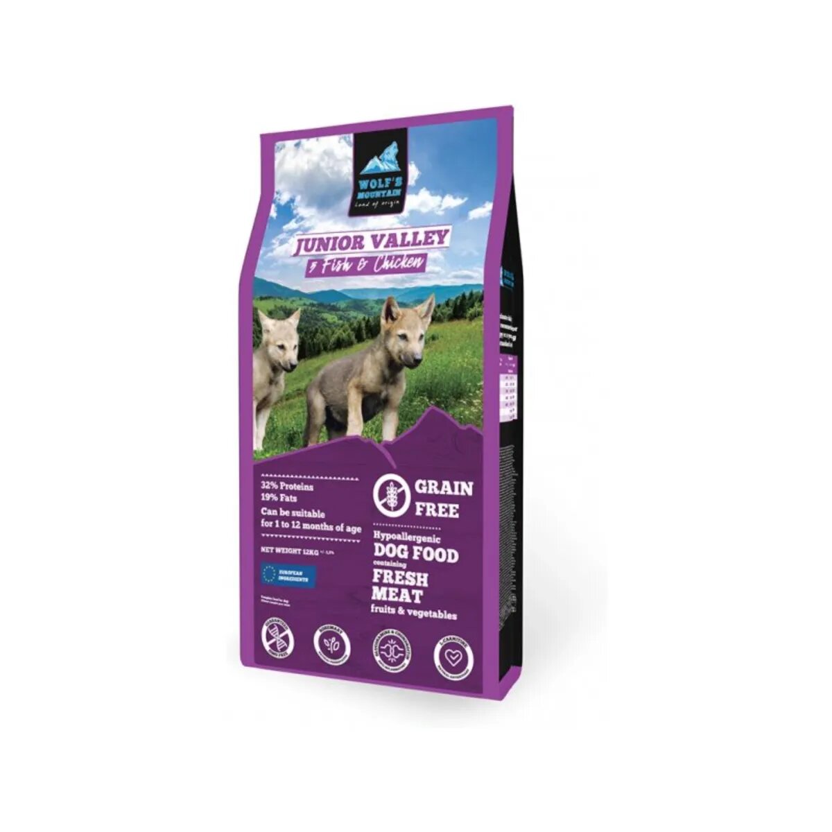 WOLF'S MOUNTAIN Junior Valley XS-XL Pește și Pui hrană uscată fără cereale câini junior 2kg