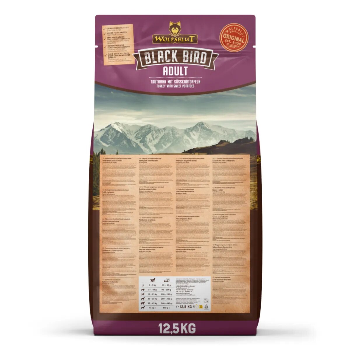 WOLFSBLUT Black Bird XS-XL Curcan hrană uscată fără cereale câini 12.5kg