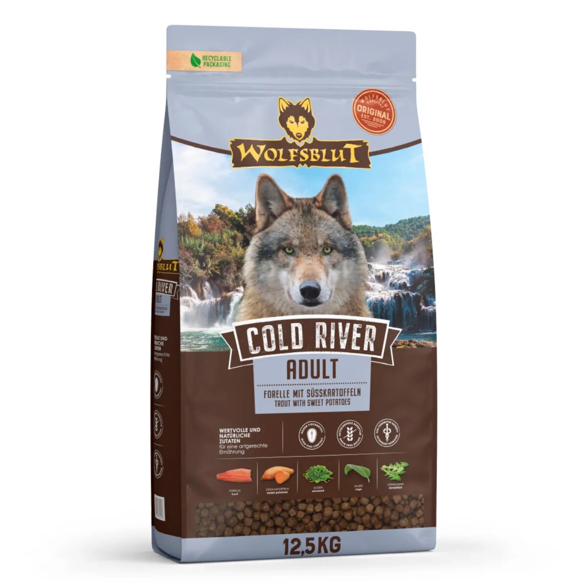 WOLFSBLUT Cold River XS-XL Cod hrană uscată fără cereale câini 12.5kg
