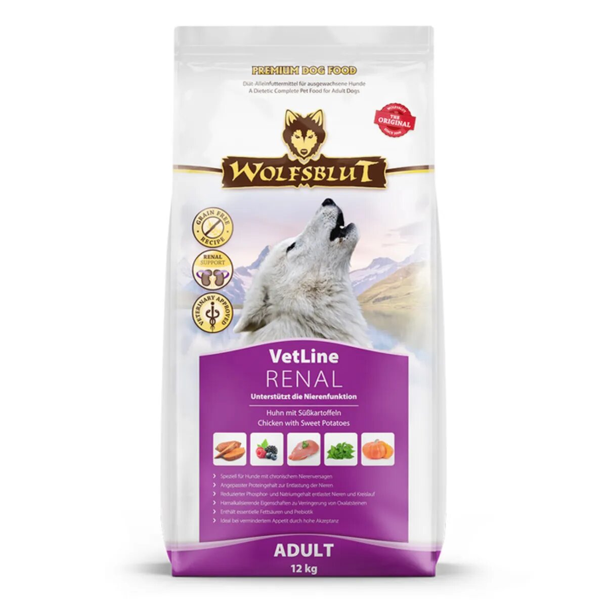 WOLFSBLUT VetLine Renal XS-XL Pui dietă veterinară hrană uscată câini sistem renal 12kg