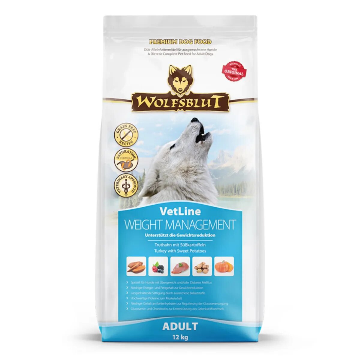 WOLFSBLUT VetLine Weight Management XS-XL Curcan dietă veterinară hrană uscată fără cereale câini obezitate 12kg