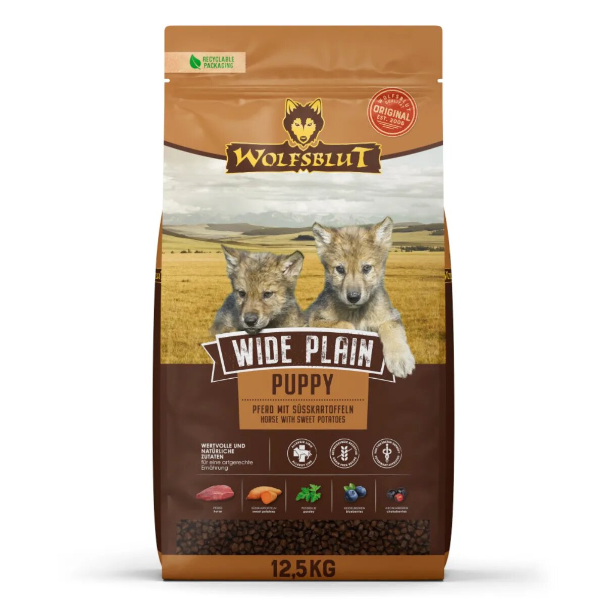 WOLFSBLUT Wide Plain Puppy XS-XL Cal hrană uscată fără cereale câini junior 12.5kg