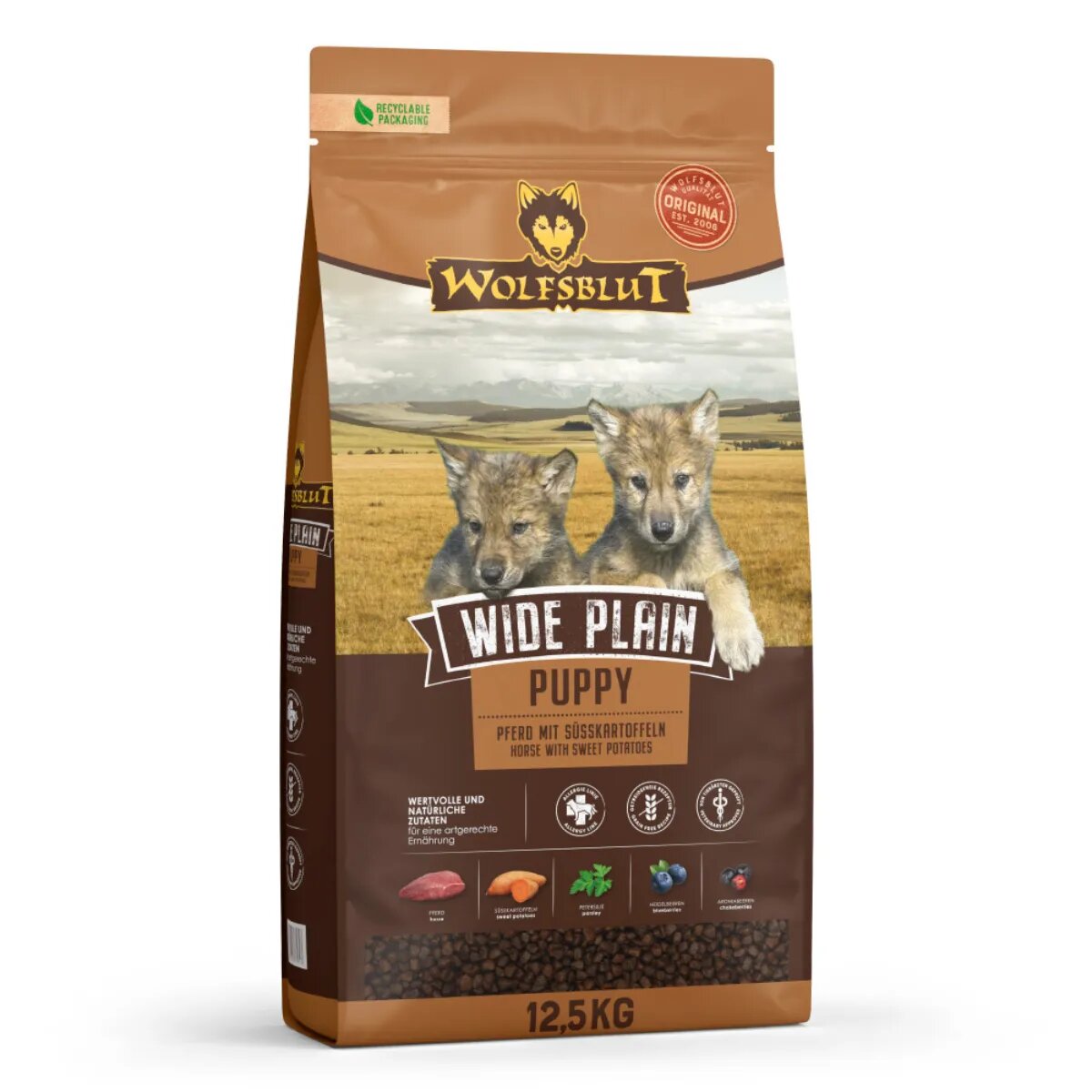 WOLFSBLUT Wide Plain Puppy XS-XL Cal hrană uscată fără cereale câini junior 12.5kg