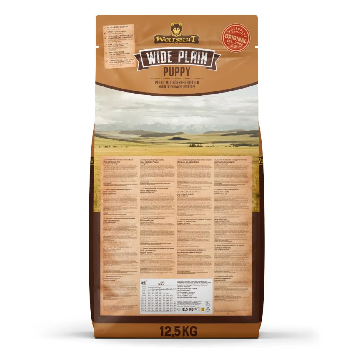 WOLFSBLUT Wide Plain Puppy XS-XL Cal hrană uscată fără cereale câini junior 12.5kg