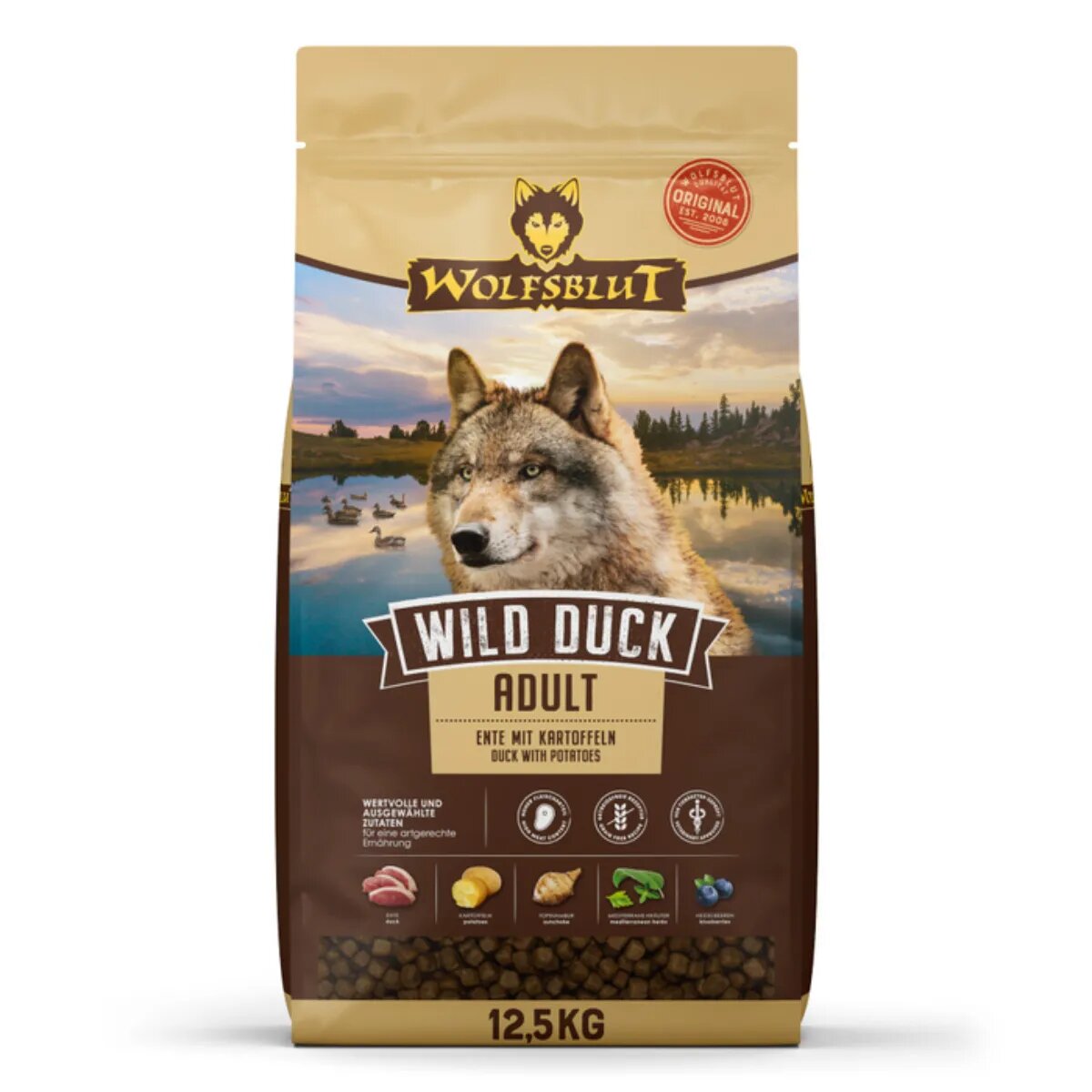 WOLFSBLUT Wild Duck Adult XS-XL Rață hrană uscată fără cereale câini 12.5kg