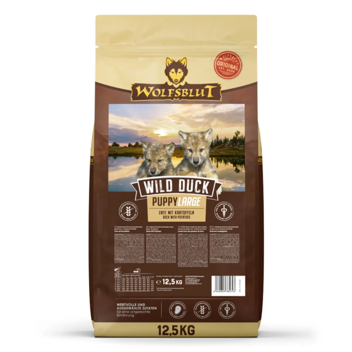 WOLFSBLUT Wild Duck Puppy Large L-XL Rață hrană uscată fără cereale câini junior 12.5kg