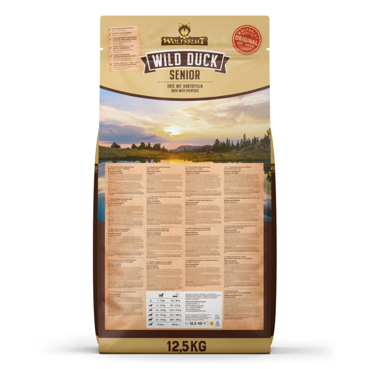 WOLFSBLUT Wild Duck Senior XS-XL Rață hrană uscată fără cereale câini senior 12.5kg