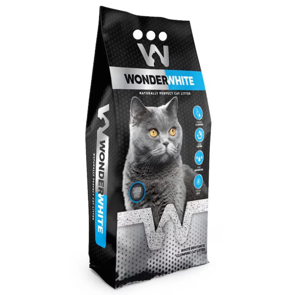 WonderWhite Carbune Activ așternut igienic pisici granule bentonită aglomerant neutralizare mirosuri fără praf 15.3kg