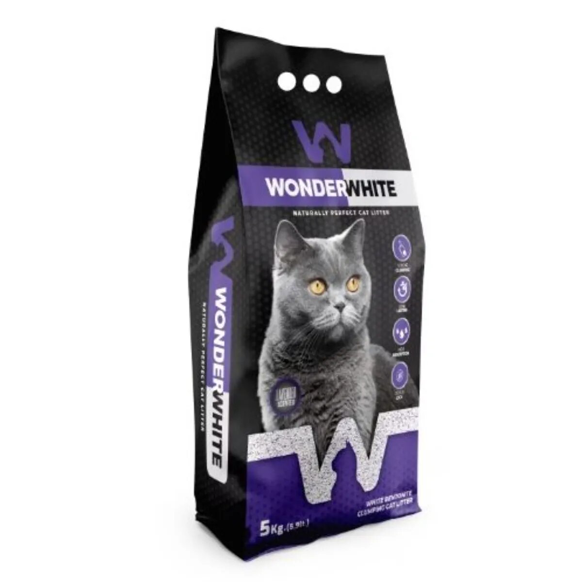 WonderWhite Lavanda așternut igienic pisici granule bentonită aglomerant neutralizare mirosuri 5kg