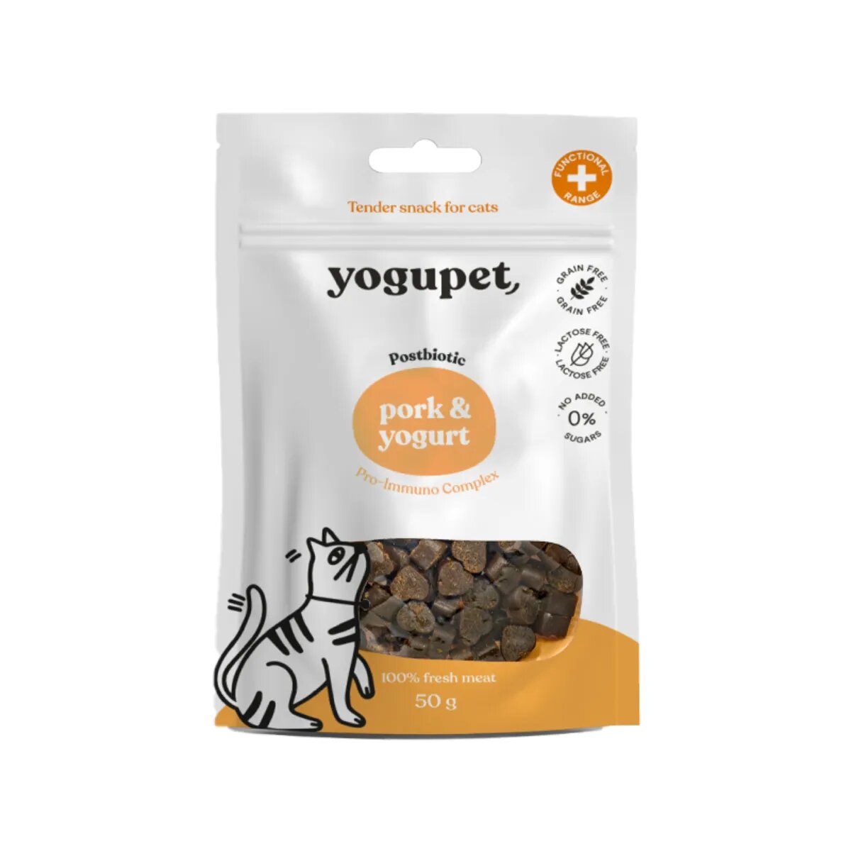 YOGUPET Snack Cat Porc & Iaurt Porc recompense fără cereale pisici 50g