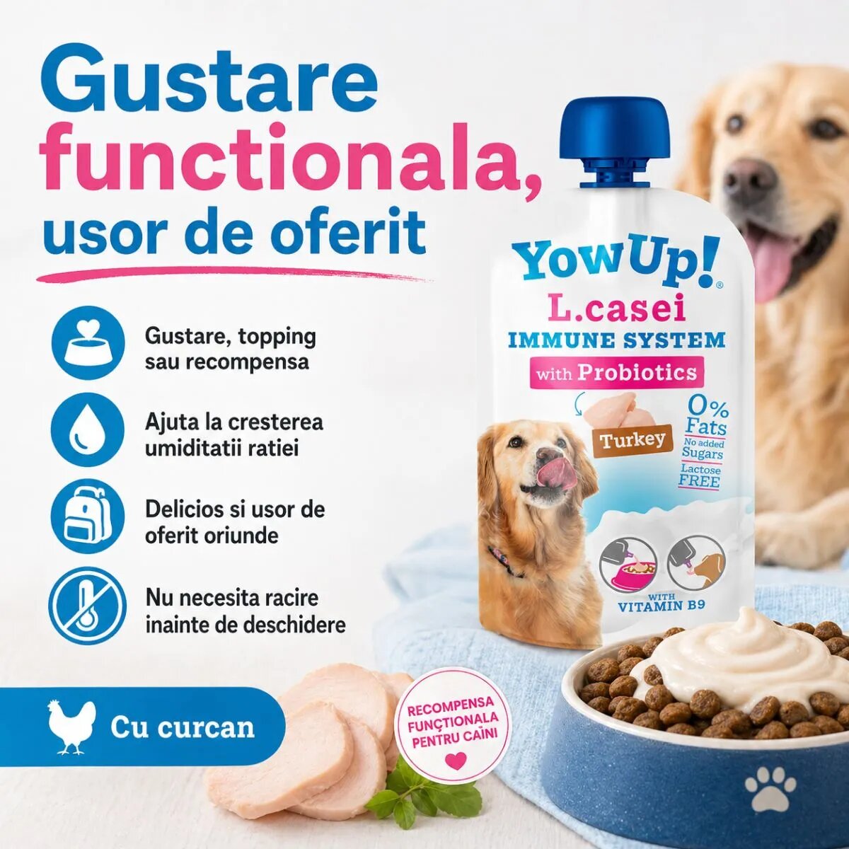 YOWUP! L Casei XS-XL Curcan recompense funcționale câini sistem imunitar sistem digestiv (topping) 115g