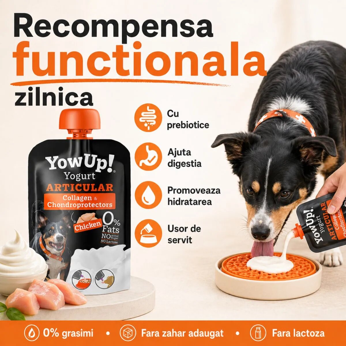 YOWUP! Yogurt Articular XS-XL Pui recompense funcționale câini sistem articular (topping) 115g