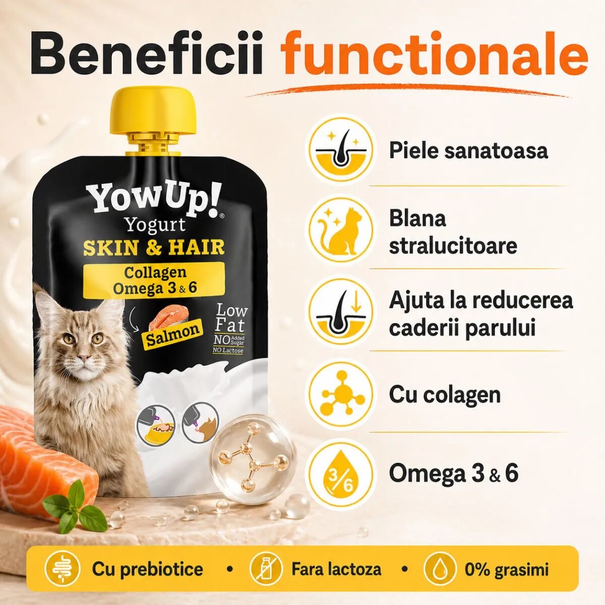 YOWUP! Yogurt Hair & Skin Somon recompense funcționale pisici junior & adult piele & blană (topping) 85g