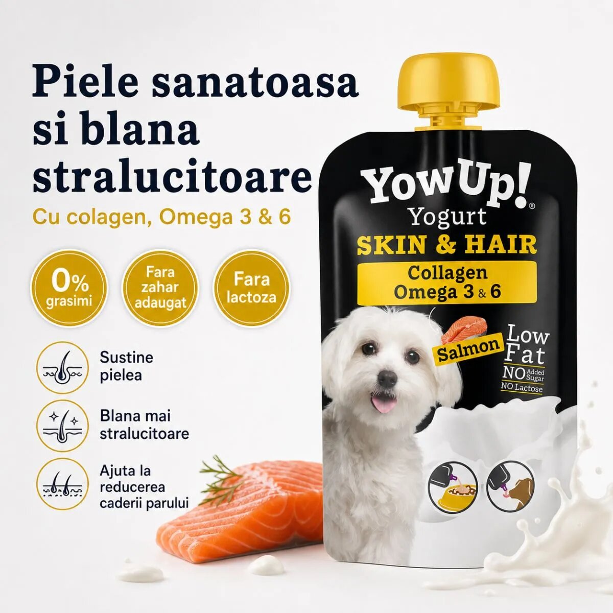 YOWUP! Yogurt Hair & Skin XS-XL Somon recompense funcționale câini piele & blană (topping) 115g