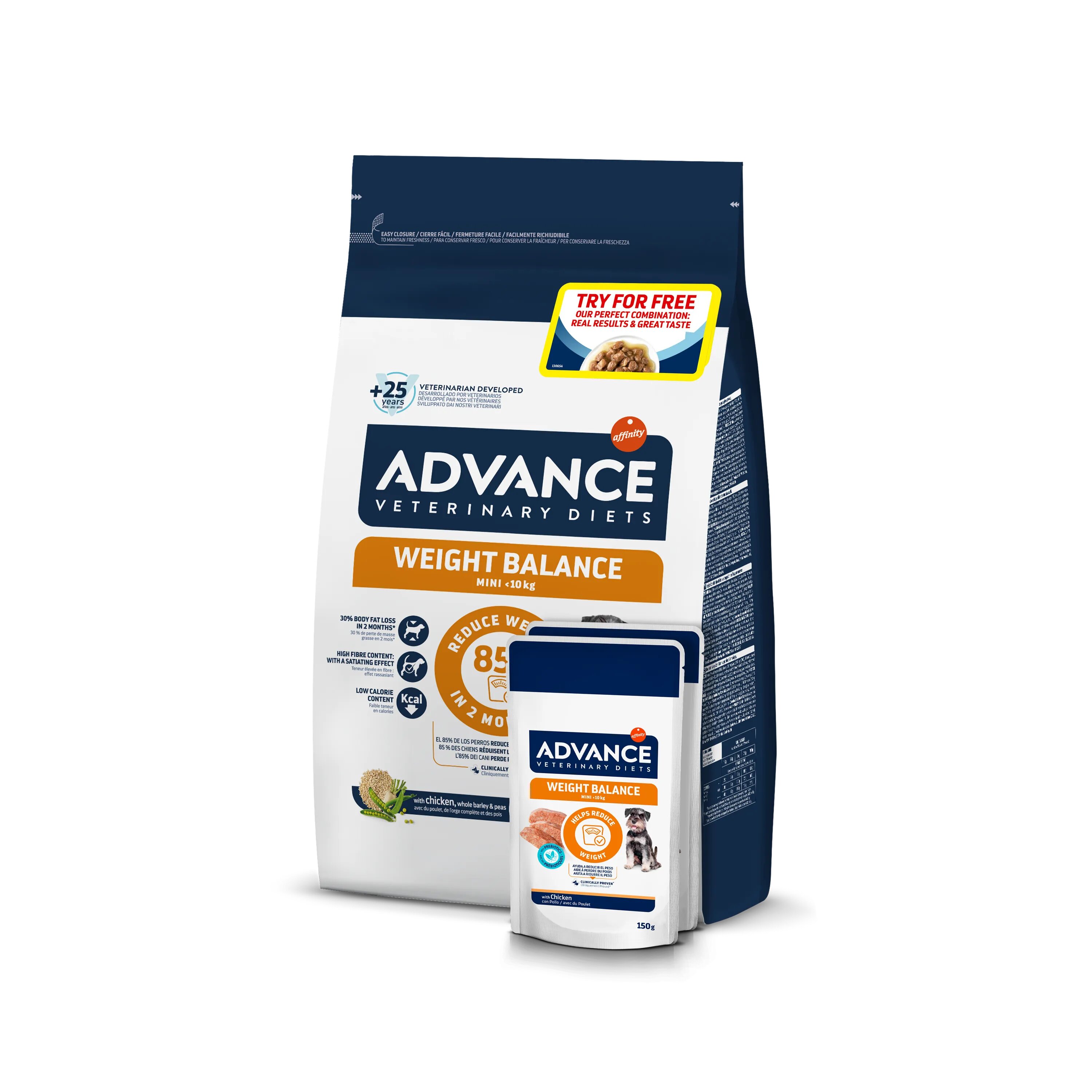 Advance Diets Dieta Veterinare Caini Advance Veterinary Diets Dog Weight Balance Mini 1.5 kg + 2x Advance Veterinary Diets Dog Weight Balance 150 g